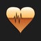 Gold Heart rate icon isolated on black background. Heartbeat sign. Heart pulse icon. Cardiogram icon. Long shadow style