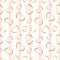 Gold heart seamless pattern. Pink-white geometric stripes, golden grunge confetti-hearts. Symbol of love, Valentine day