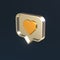 Gold heart symbol in a rectangular silver pin. Social media notification. 3d render