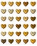 Gold Hearts Isolated on White.