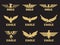 Gold heraldic eagles logo collection on black background