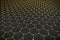 Gold Hexagonal Pattern Lattice over Black Floor.