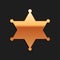 Gold Hexagram sheriff icon isolated on black background. Police badge icon. Long shadow style. Vector