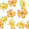 Gold Hibiscus Foliage. Golden Seamless Wallpaper. Orange Flower Foliage. White Watercolor Background. Yellow Pattern Decor. White