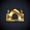 Gold Hindu spiritual temple icon isolated on black background. Vector