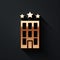 Gold Hotel building icon isolated on black background. Long shadow style. Vector