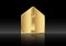 Gold house , home icon metallic , isolated or black background