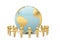 Gold human character holding hands around the globe world community concept high quality 3D illustration