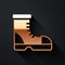 Gold Hunter boots icon isolated on black background. Long shadow style. Vector