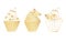 Gold icons set of cupcakes bakery logo isolated on white background