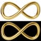 Gold infinity loop on white and black background