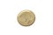 A gold Israeli half shekel coin isolated on a white background