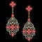 gold jewelry earrings with ruby and precious stones