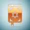 Gold Jewish torah book icon on blue background