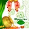 Gold Kalash with decorated diya for Happy Dhanteras Diwali festival holiday celebration of India greeting background