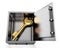 Gold key with heart shape inside steel safe. 3D illustration