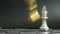 Gold king chess piece knock and win over silver team on black background Concept for company strategy, business victory