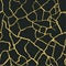 Gold kintsugi crack vector seamless pattern background. Golden irregular joined crackle lines on black backdrop