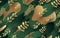 Gold leaves pattern. luxury green and gold background
