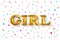 Gold letter girl shine glossy metalic balloons. happy Birthday characters. For celebration, party, date, invitation, event, card,