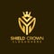 Gold Letter M Shield King Crown modern logo design vector Illustration