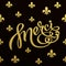 Gold lettering design for card Merci