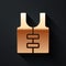 Gold Life jacket icon isolated on black background. Life vest icon. Extreme sport. Sport equipment. Long shadow style