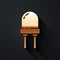 Gold Light emitting diode icon isolated on black background. Semiconductor diode electrical component. Long shadow style
