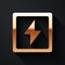 Gold Lightning bolt icon isolated on black background. Flash sign. Charge flash icon. Thunder bolt. Lighting strike