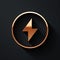 Gold Lightning bolt icon isolated on black background. Flash sign. Charge flash icon. Thunder bolt. Lighting strike