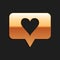 Gold Like and heart icon isolated on black background. Counter Notification Icon. Follower Insta. Long shadow style