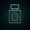 Gold line Aftershave icon isolated on dark blue background. Cologne spray icon. Male perfume bottle. Vector