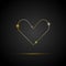 Gold line art heart with sparkles. Happy Valentineâ€™s day vector greeting card on black background.