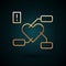 Gold line Attention to health heart icon isolated on dark blue background. Vector