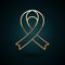 Gold line Awareness ribbon icon isolated on dark blue background. Public awareness to disability, medical conditions and