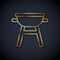 Gold line Barbecue grill icon isolated on black background. BBQ grill party. Vector