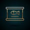 Gold line Canned fish icon isolated on dark blue background. Vector