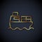 Gold line Cargo ship with boxes delivery service icon isolated on black background. Delivery, transportation. Freighter