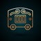 Gold line Circus wagon icon isolated on dark blue background. Circus trailer, wagon wheel. Vector