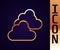 Gold line Cloudy weather icon isolated on black background. Vector