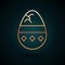 Gold line Cracked egg icon isolated on dark blue background. Happy Easter. Vector Illustration