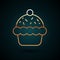 Gold line Cupcake icon isolated on dark blue background. Vector