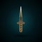 Gold line Dagger icon isolated on dark blue background. Knife icon. Sword with sharp blade. Vector