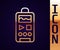 Gold line Dictaphone icon isolated on black background. Voice recorder. Vector