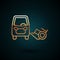 Gold line Disabled car icon isolated on dark blue background. Vector