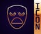 Gold line Drama theatrical mask icon isolated on black background. Vector