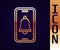 Gold line Emergency mobile phone call to hospital icon isolated on black background. Vector