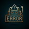 Gold line Error in the operation program of the robot icon isolated on dark blue background. A broken chip of a robot