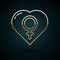 Gold line Female gender in heart icon isolated on dark blue background. Venus symbol. The symbol for a female organism