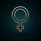 Gold line Female gender symbol icon isolated on dark blue background. Venus symbol. The symbol for a female organism or